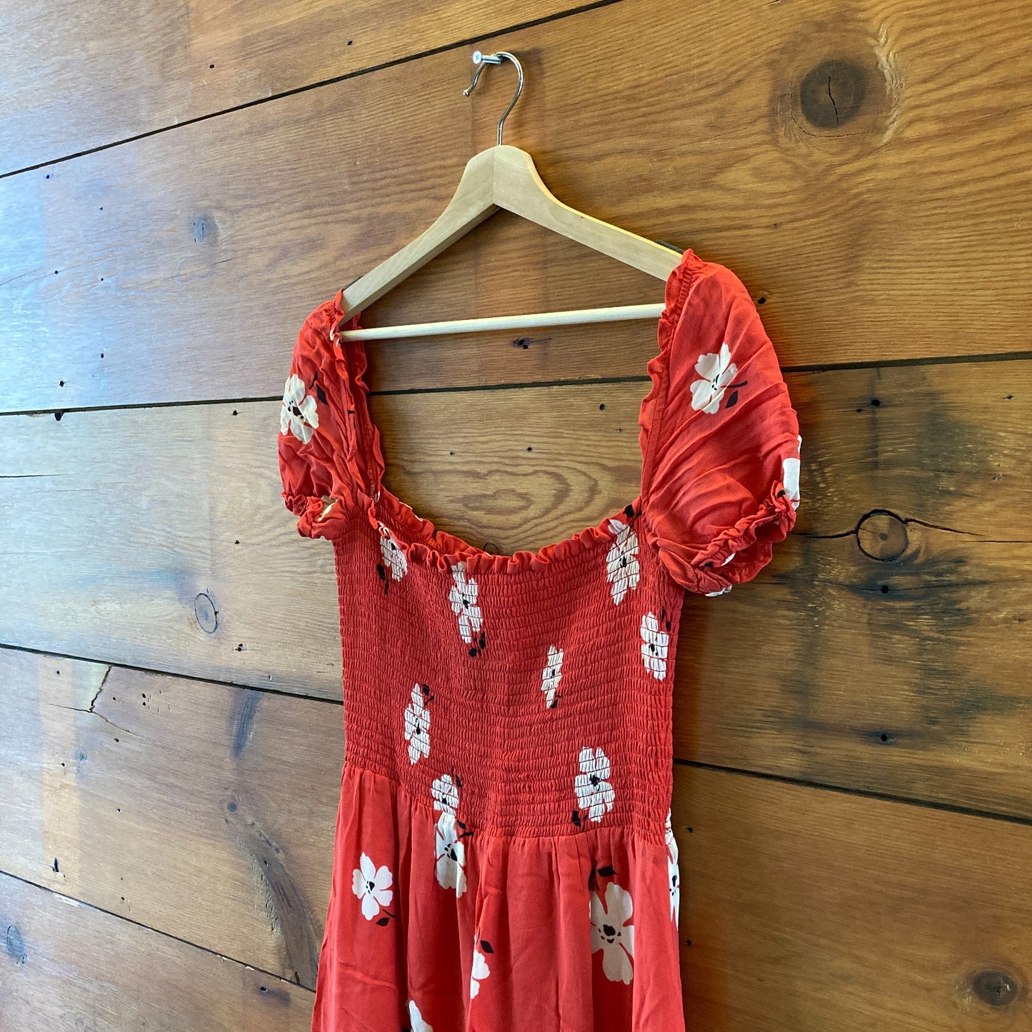 Reformation Red Floral Smocked Bodice Inka Dress - Size M - 0707KC