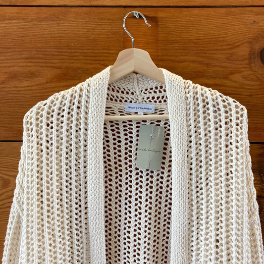 White + Warren Ivory White Open Front Loose Knit Sweater - Size M - 4427SC