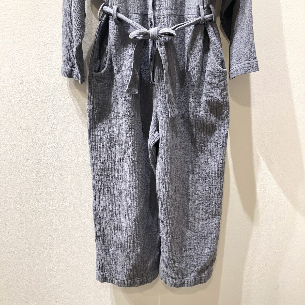 Nico Nico Blue Long Sleeve Textured Cotton belted Jumpsuit - Size L - 0715ES