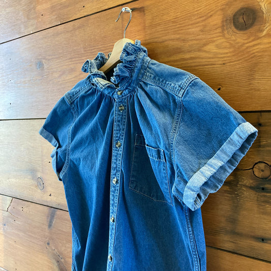 KMJ Kate McHale Jensen Denim Ruffle Collar Button Up Top - Size M - 4427SC