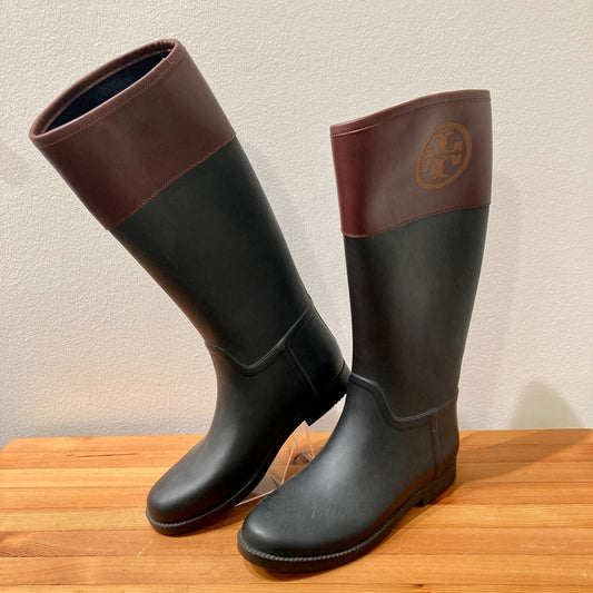 Tory Burch Black Diana Classic Tall Rubber Rain Boots - Size 10 - 0830DH