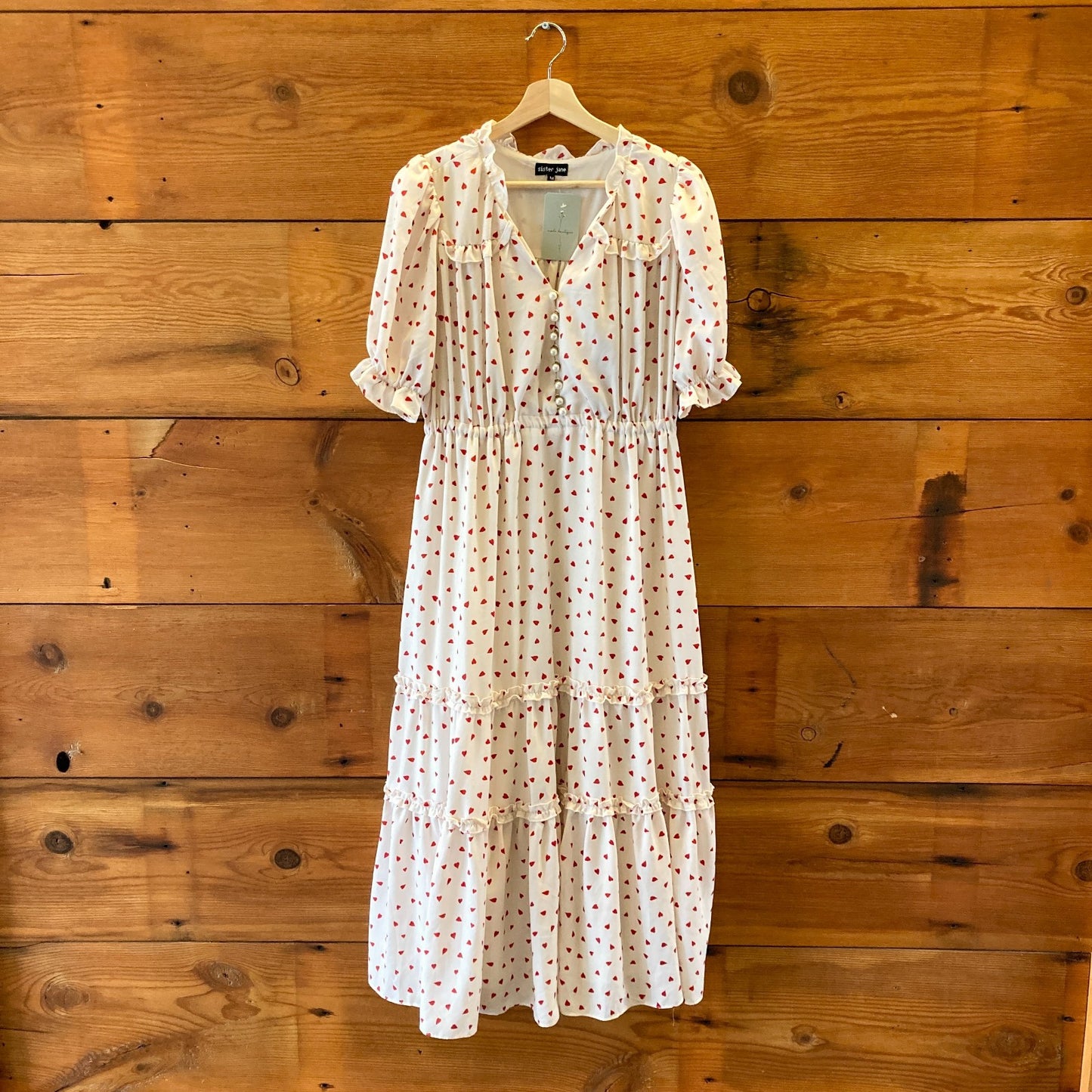 M - Sister Jane Red White Heart Print Short Sleeve Maxi Dress 1203TR