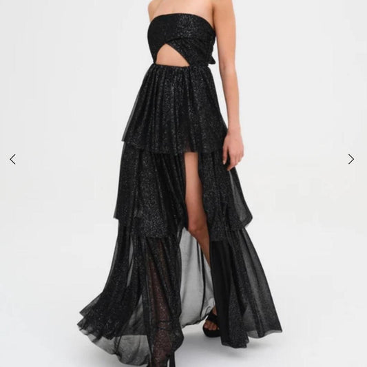 For Love & Lemons Black Strapless Juni Tiered Maxi Dress -Size XS - NEW - 0515CJ