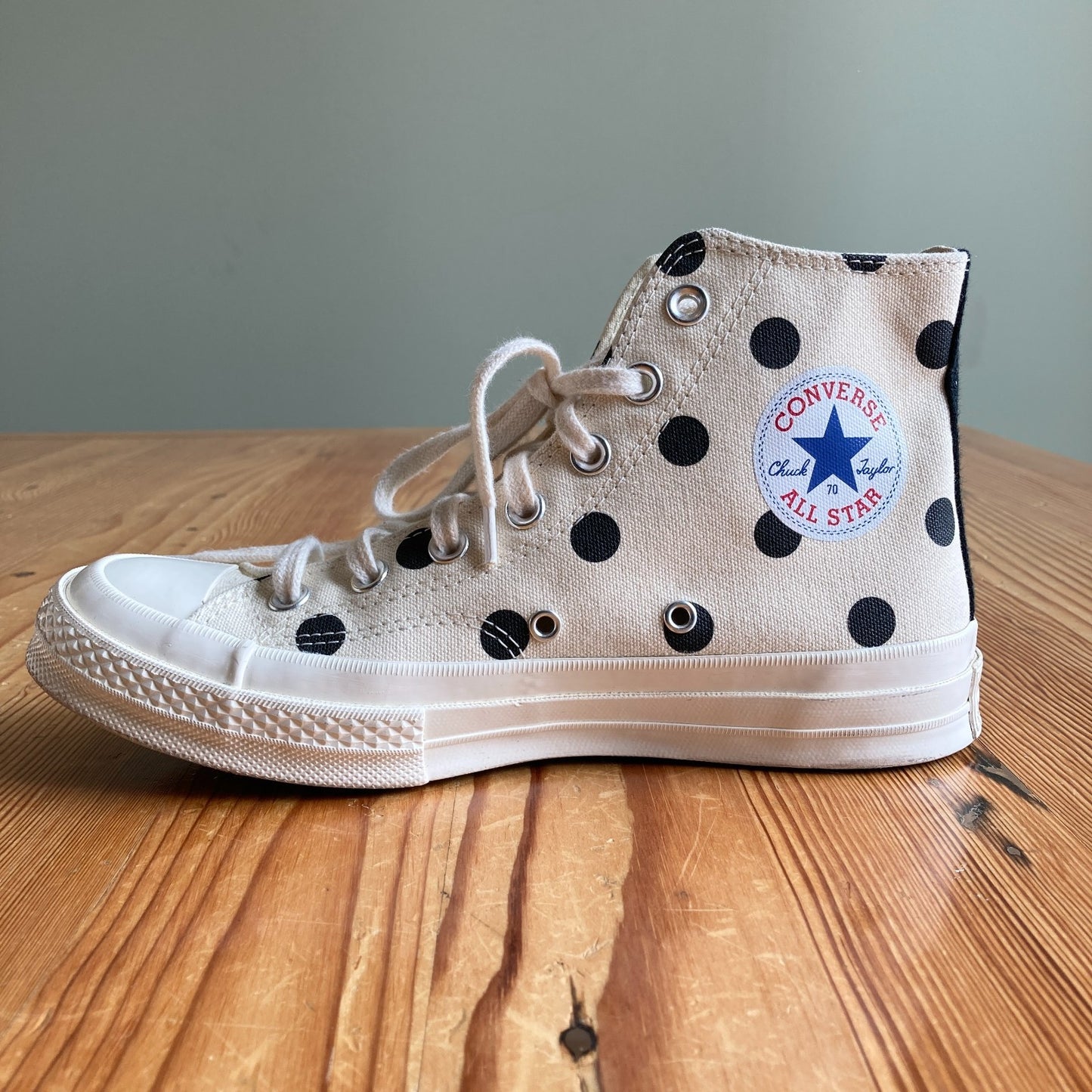 Converse X Play Comme Des Garcons Cream Dot High Heart Shoes - Size 8 - 0709EH