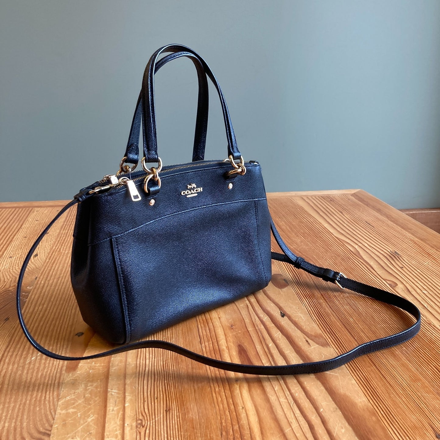 Coach Black F25395 Mini Brooke Carryall Crossgrain Leather Satchel Purse 0308KS