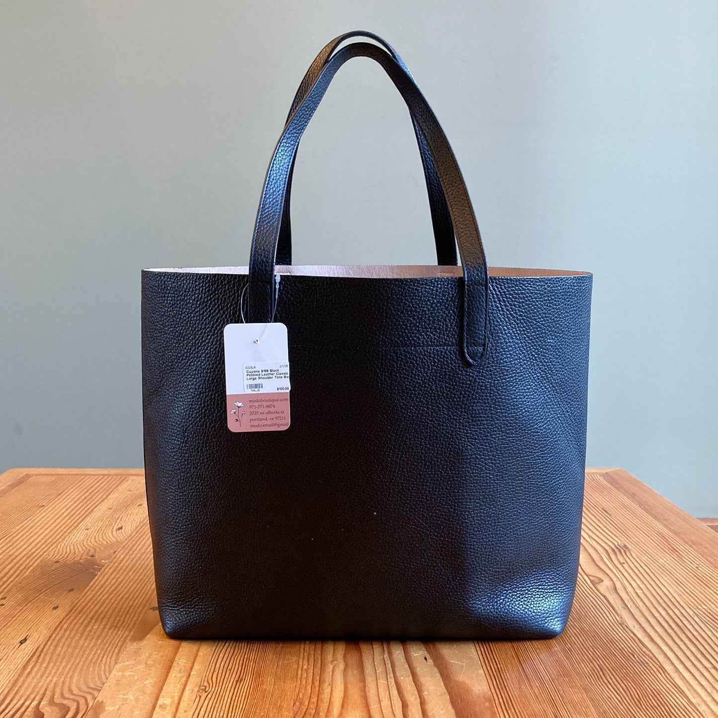 Cuyana $198 Black Pebbled Leather Classic Large Shoulder Tote Bag 0223LR