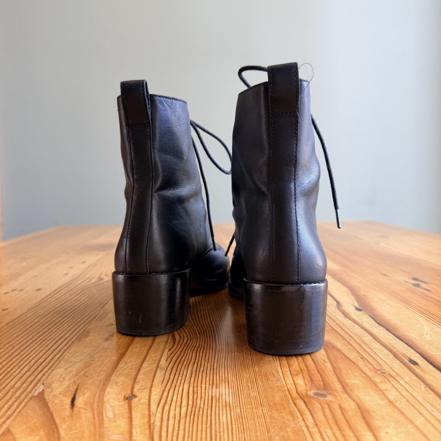 Madewell Black Leather Heeled Patti Combat Ankle Boots - Size 8.5 - 0821SM