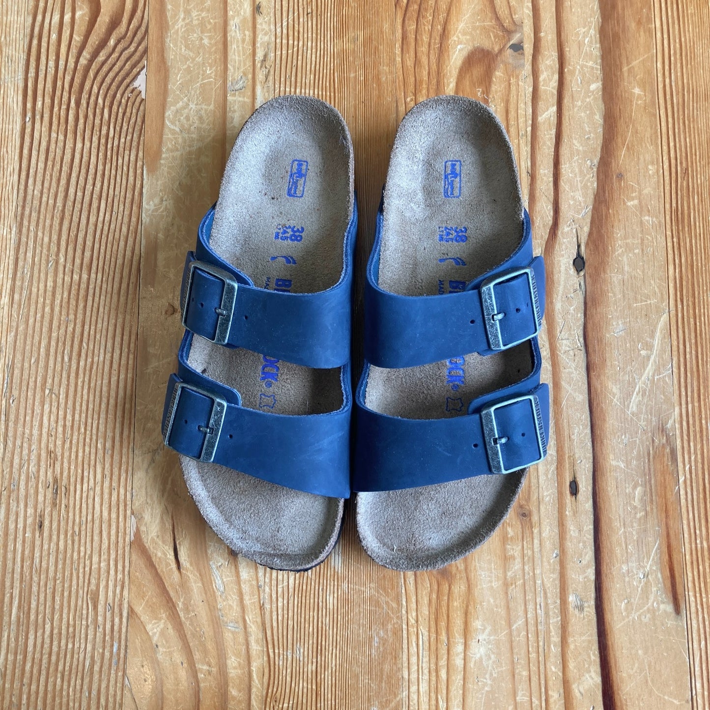 Birkenstock Blue Nubuck Leather Arizona Sandals Shoes - Size 38 w/ Box - 0514AK