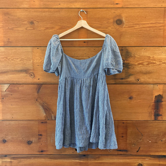 Ciao Lucia Navy & White Gingham Plaid Short Sleeve Dress - Size M - 1206TY