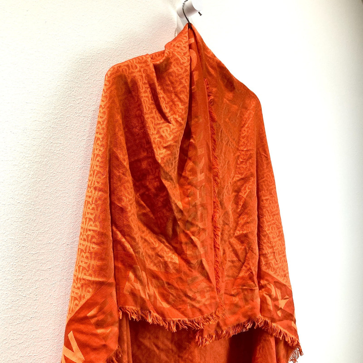 Burberry Orange Monogram Jacquard Fringe Silk /Wool Blend Shawl Scarf - 0703SC