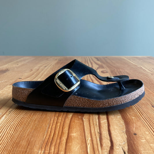 Birkenstock Black Patent Gizeh Big Buckle Sandals - Size 40 / 9.5 - 0920PW