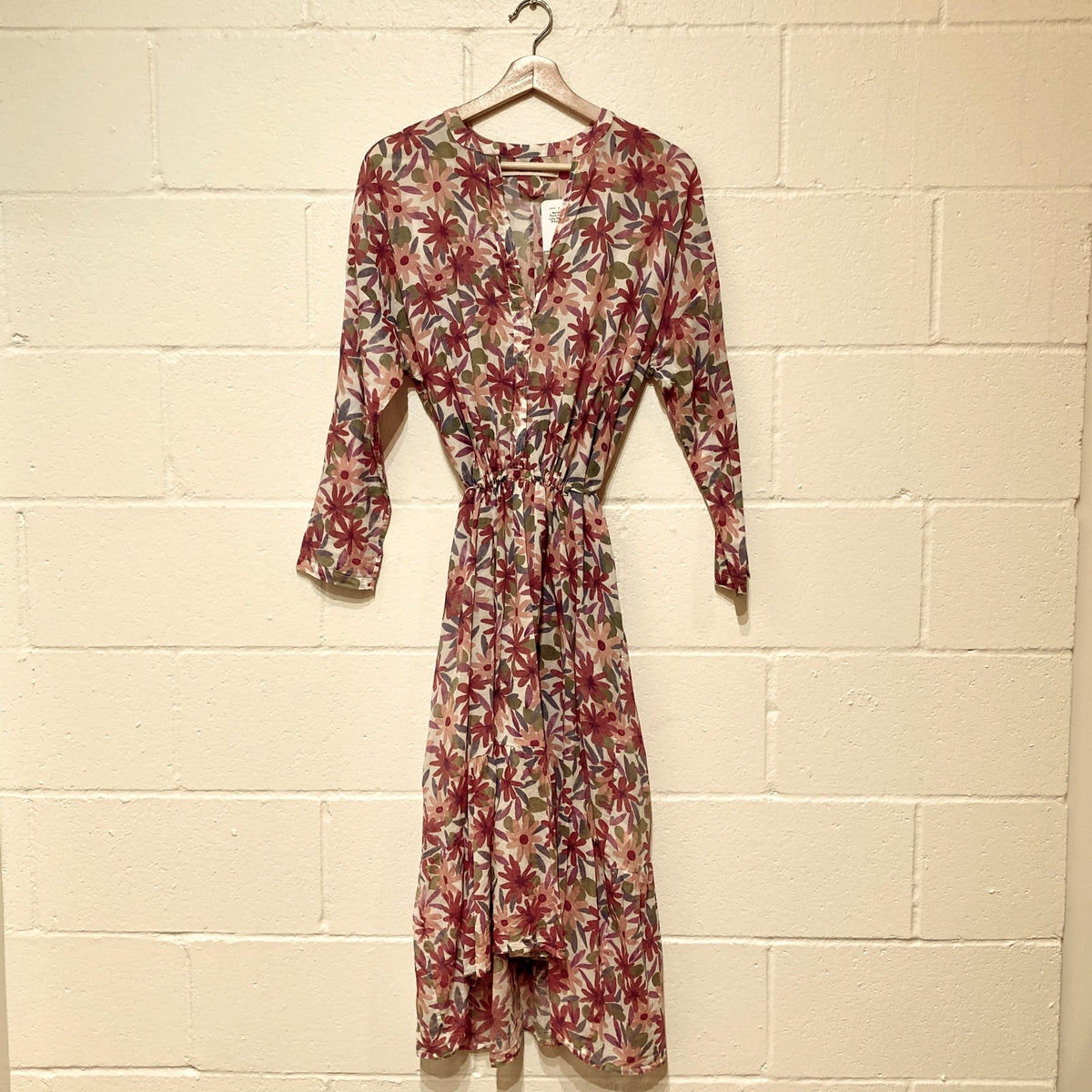 Humanoid Pink Floral Print Teresa Long Sleeve Cotton Dress - Size XS - 0907FL