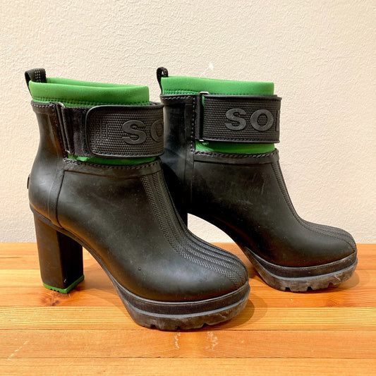 Sorel Black Medina Iii Ankle Rain Rubber Platform Heel Boots - Size 7 - 0308IN