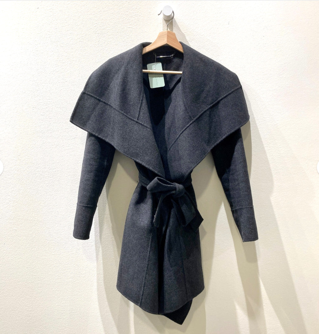 Diane von Furstenberg Dark Gray Stacy Tie Waist Wrap Coat - Size XS - 0428KS