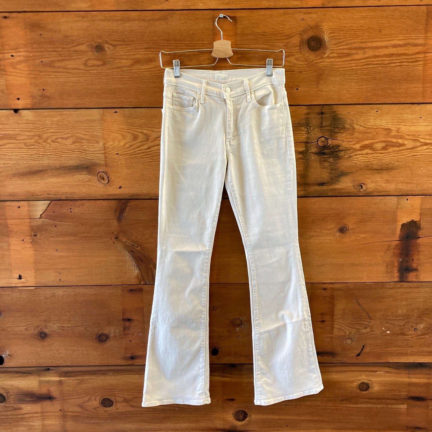 Mother Ecru Sneak The Weekender Flare Leg High Rise Jeans - Size 27 - 0320AE