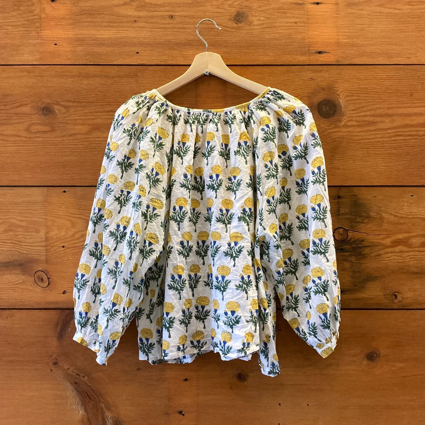 L - India Collection Emerson Fry White Cotton Floral Patterned Blouse Top 0206BS