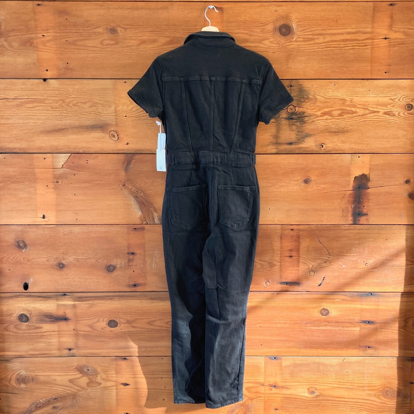 M - Good American $199 Black Short Sleeve Fit for Success Jumpsuit NEW 1222KT