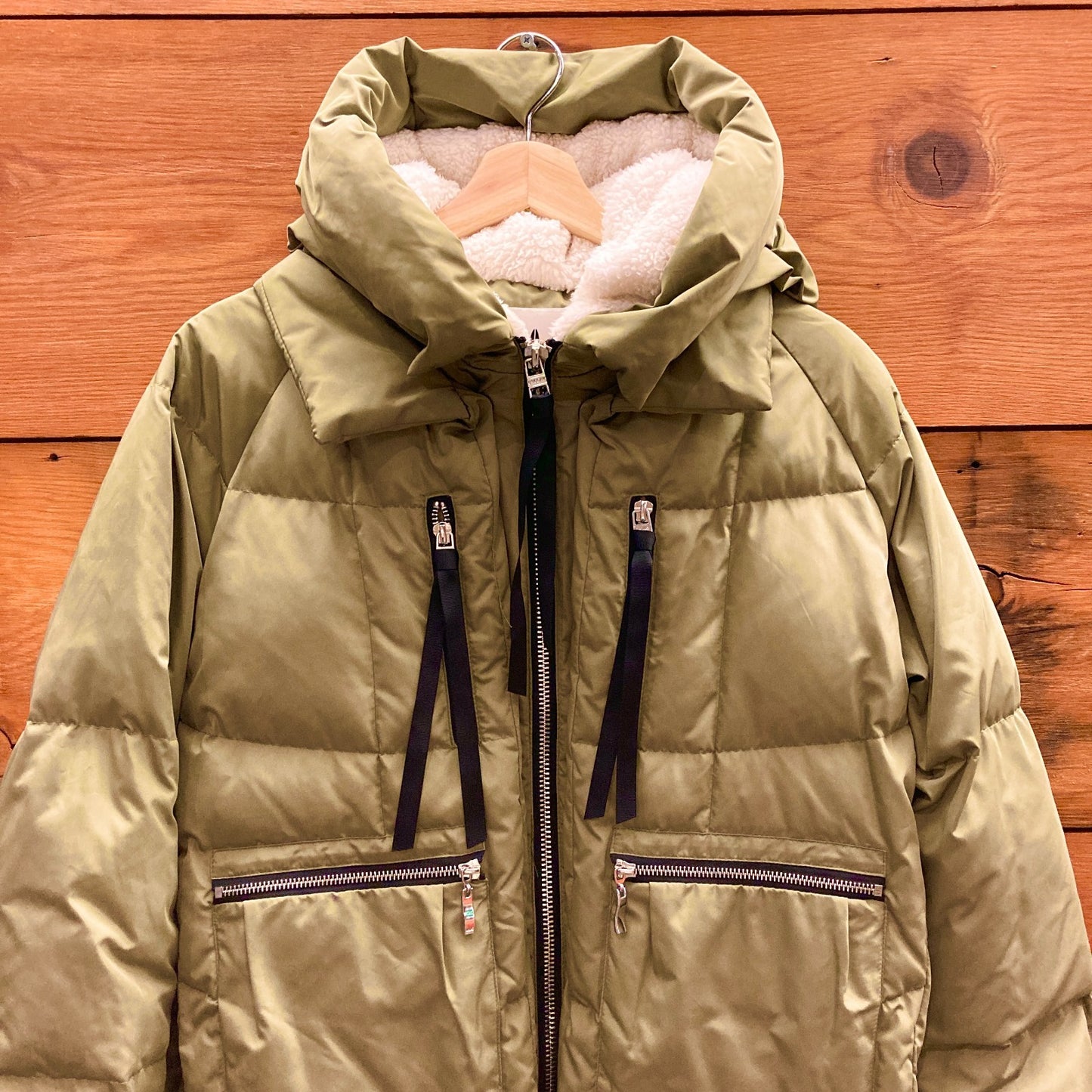 M - Orolay $179 Green & Orange Thickened Down Fill Oversized Jacket Coat 0605MH