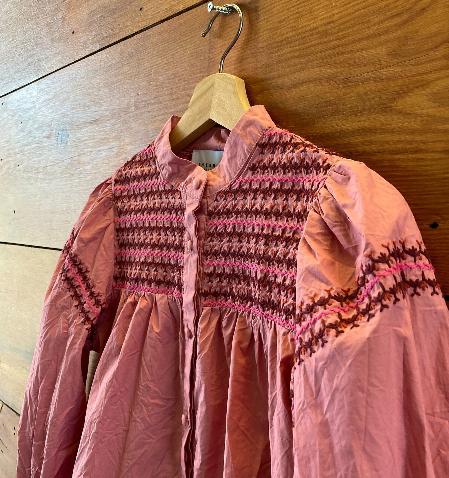 The Shirt by Rochelle Behrens Pink Embroidered Top - Size S - 1103ES
