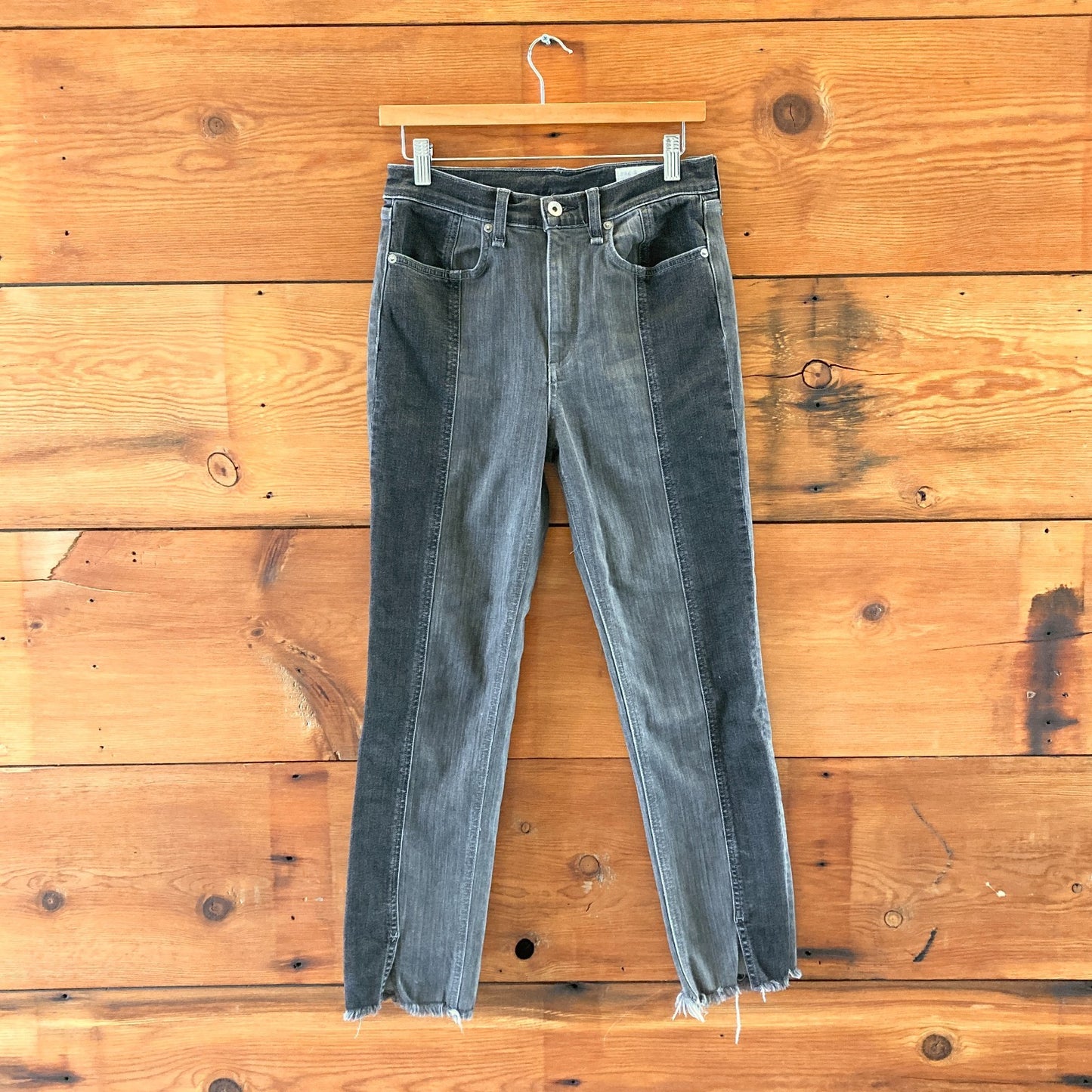 28 - Rag & Bone Two Tone Gray Wash Denim Front Seam Fray Hem Jeans 0504AK