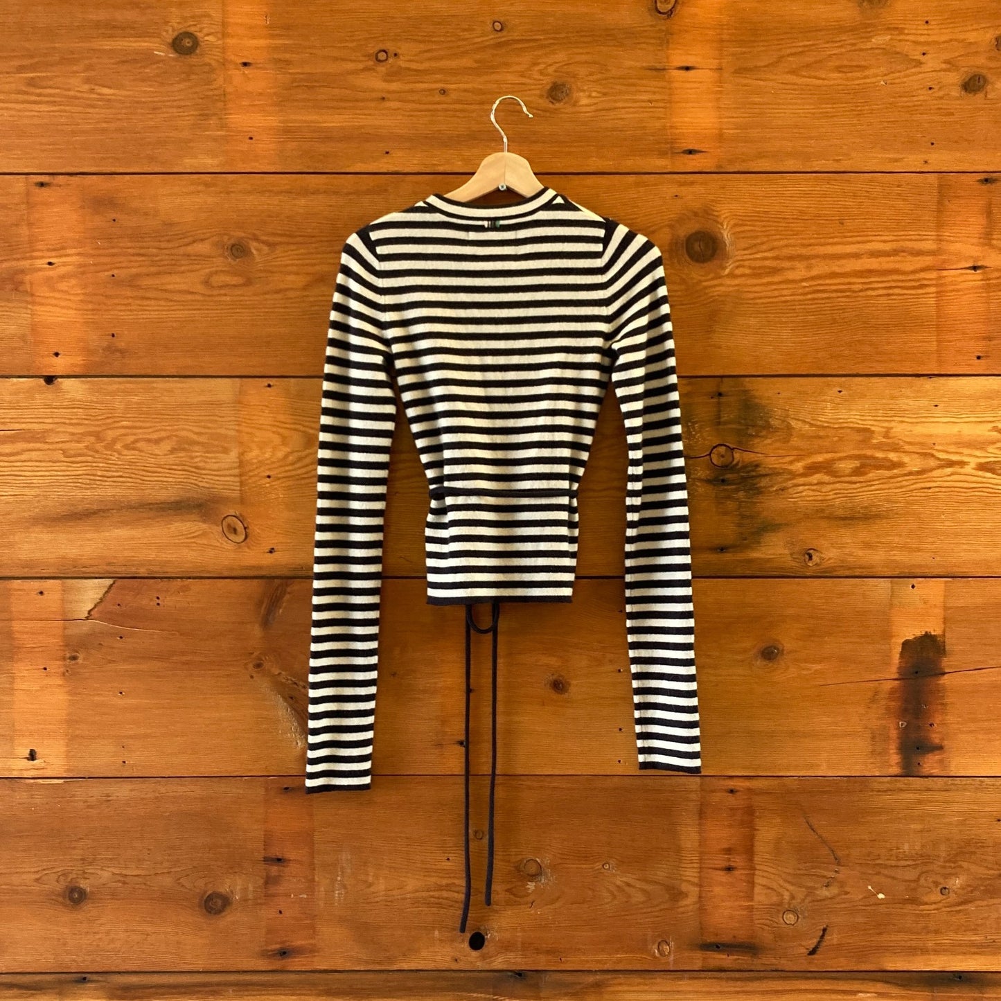 S - Extreme Cashmere Navy White Breton Striped 202 Minus Sweater 0416JW