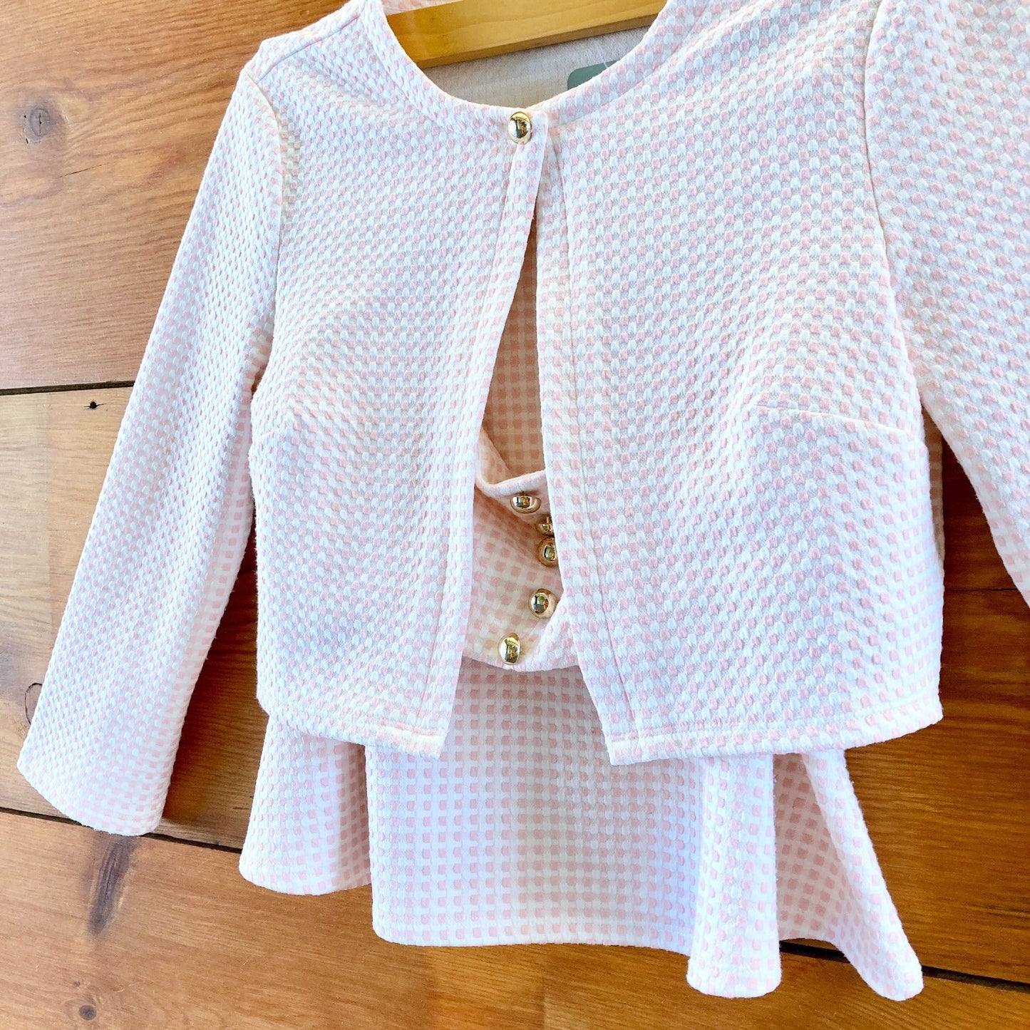 Reformation Pink White Elosia 3 Piece Skirt Top Jacket Set - Size XS - 0206SB