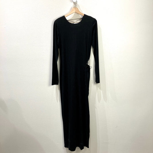 Reformation Black Long Sleeve Knit Corset Tie Cut Out Maxi Dress - Sz L - 0507AH
