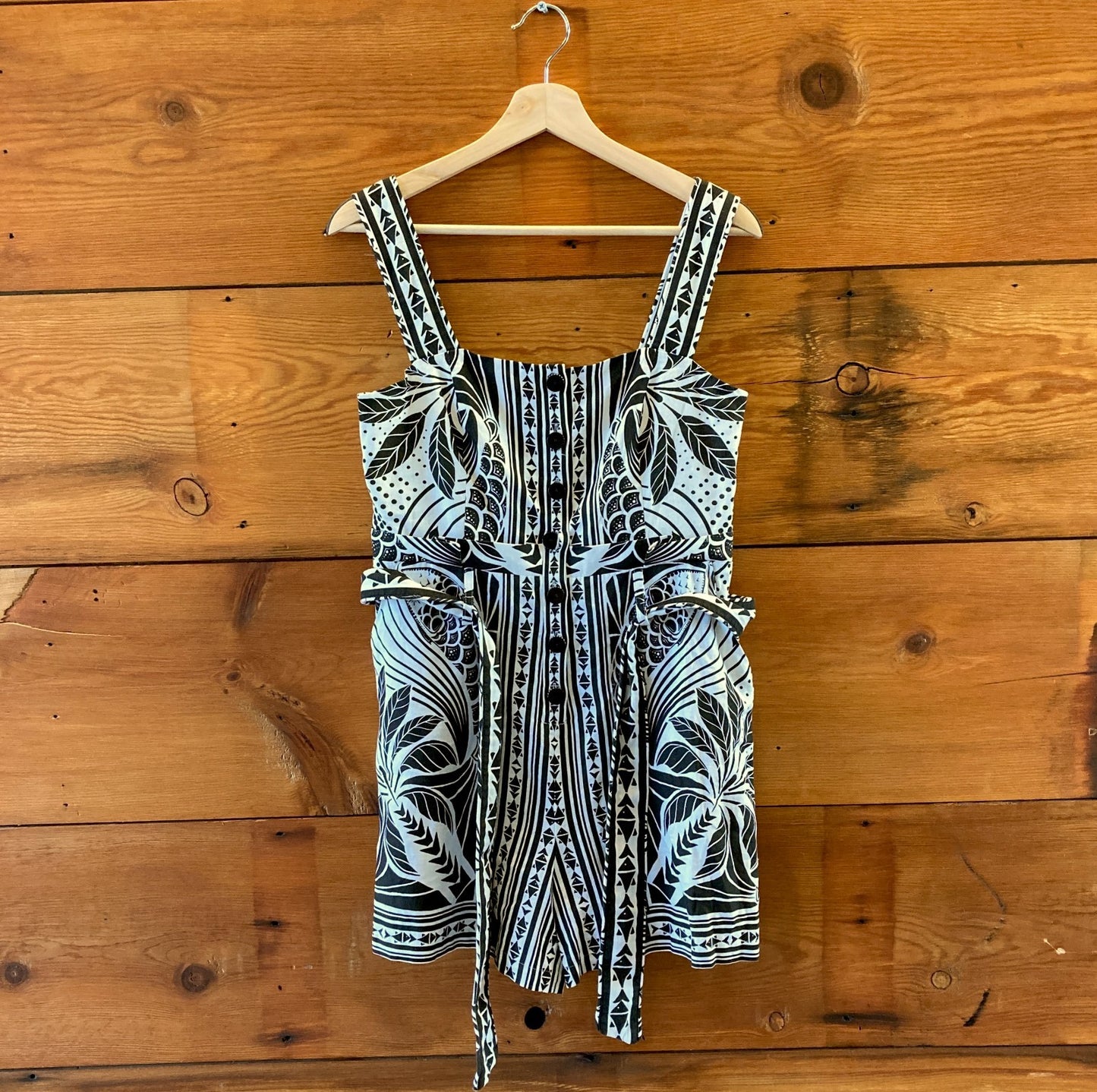 Farm Rio Black White Print NEW $190 Monochrome Elegance Romper - Size S - 0814JF