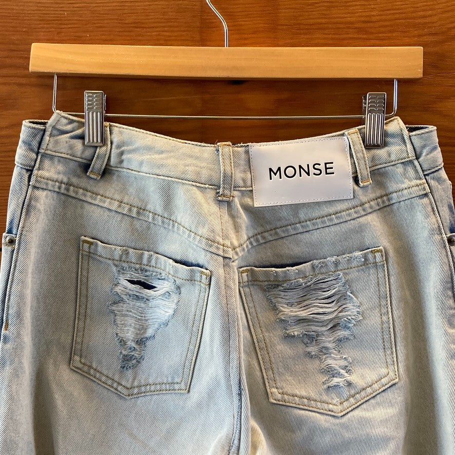 Monse $800+ Distressed Denim Patchwork Straight Leg Jeans - Size 6 - 1011SC