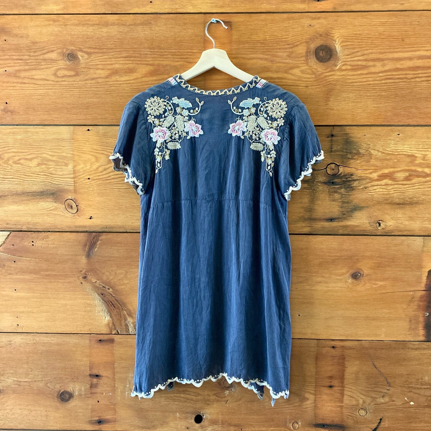 Johnny Was Gray Embroidered Short Sleeve Tunic Top Dress - Size S - 0121PK