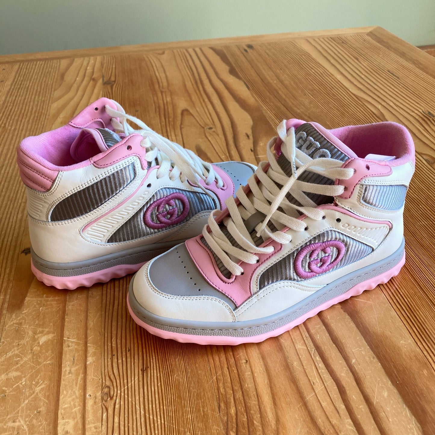 Gucci White / Pink High Top Mac80 Sneakers Shoes - Sz 34.5 / 4.5 US NIB - 0415AB