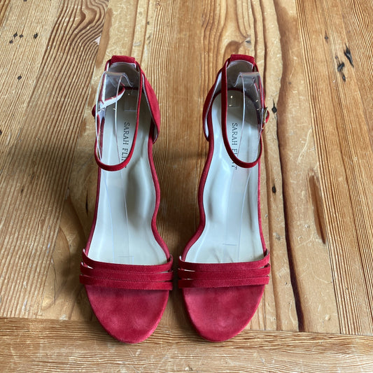 Sarah Flint Red Suede Perfect High Heel Sandals w/ Box - Size 10.5 - 0720MP