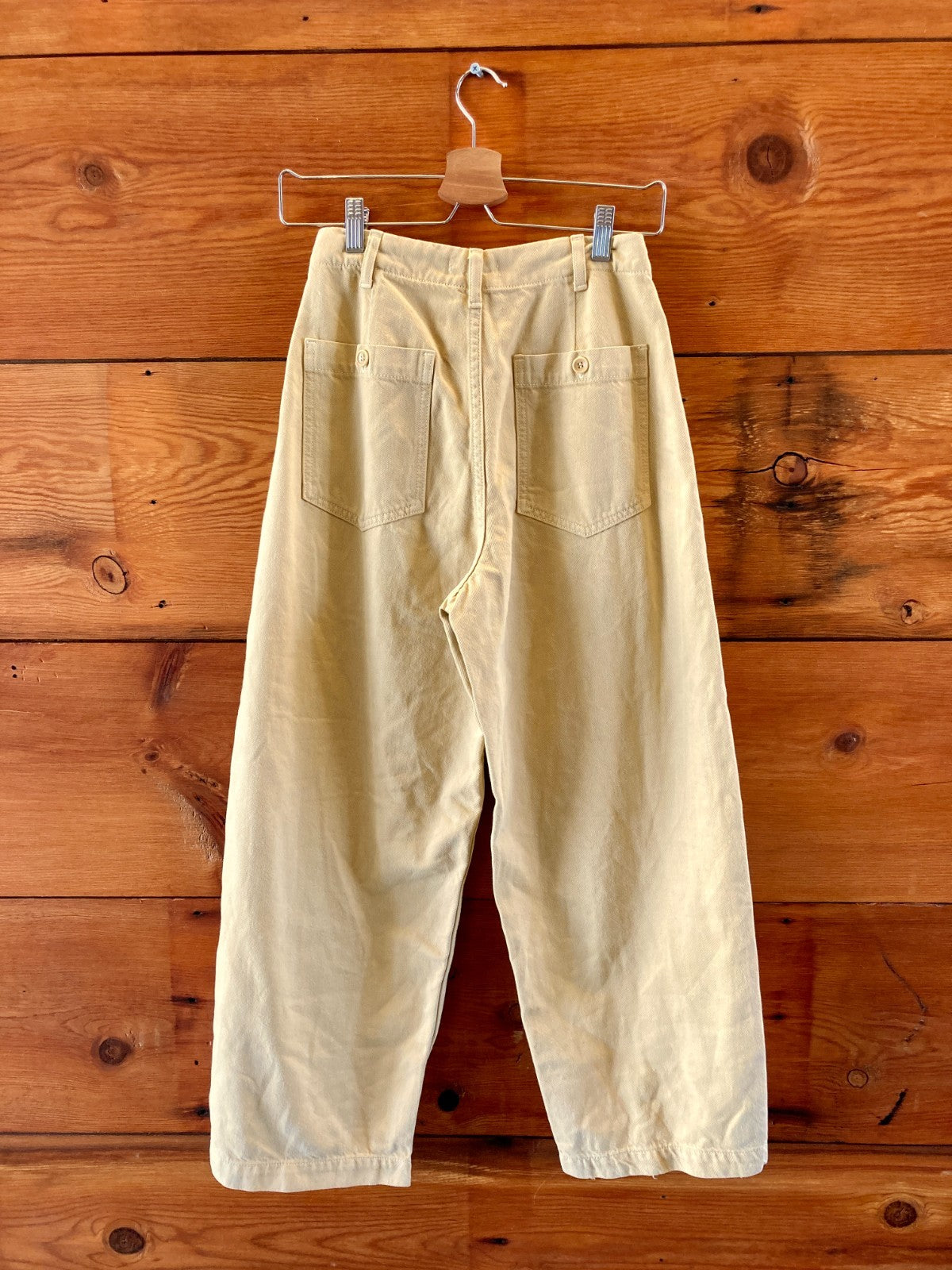 Ozma Pale Yellow Womens Wide Barrel Leg Yellow Pants - Size XS - 0312IG