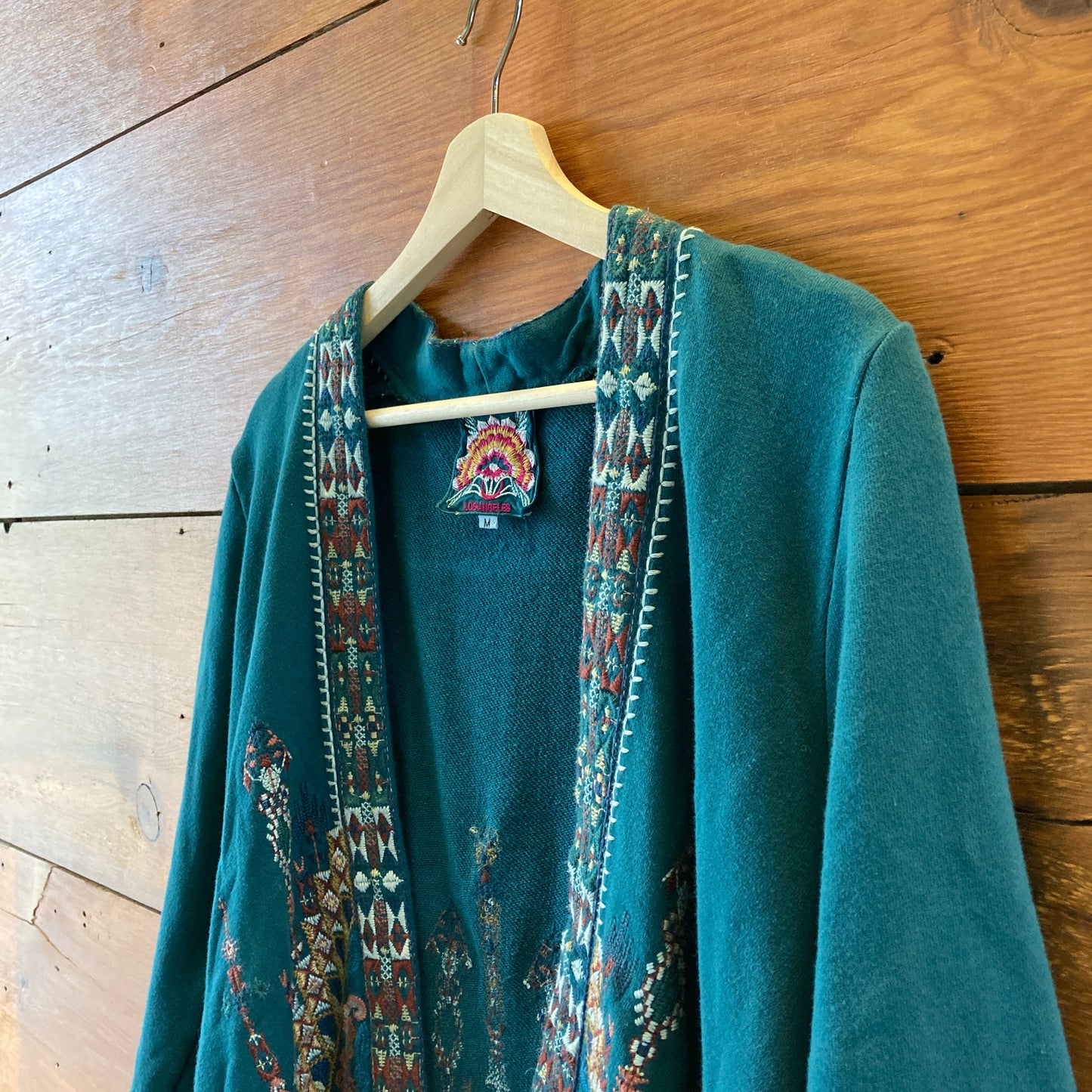 Johnny Was Teal Embroidered Open Front Cardigan Sweatshirt - Size M - 0621AS