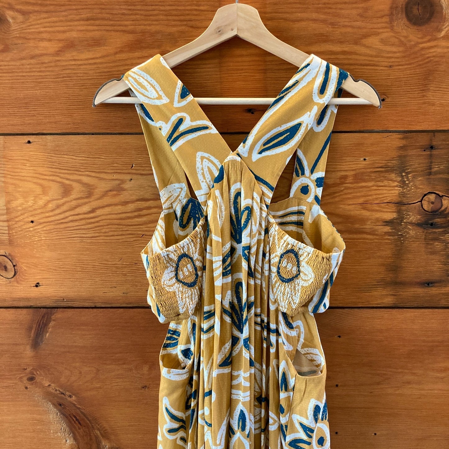 Celandine Anthropologie Yellow Blue Floral Piper Maxi Dress - Size M - 0715DP