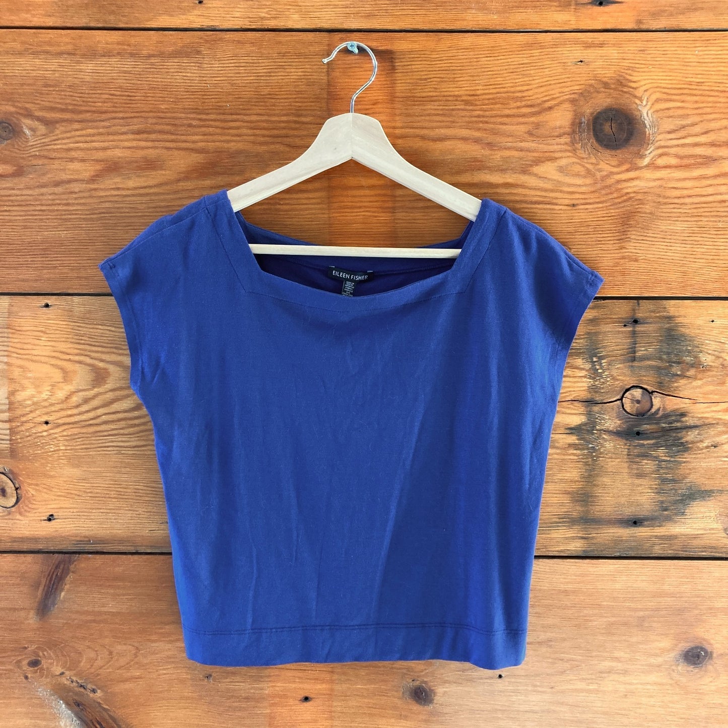 XXS - Eileen Fisher Blue NEW $88 Short Sleeve Crop Top 0207RH