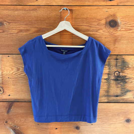XXS - Eileen Fisher Blue NEW $88 Short Sleeve Crop Top 0207RH