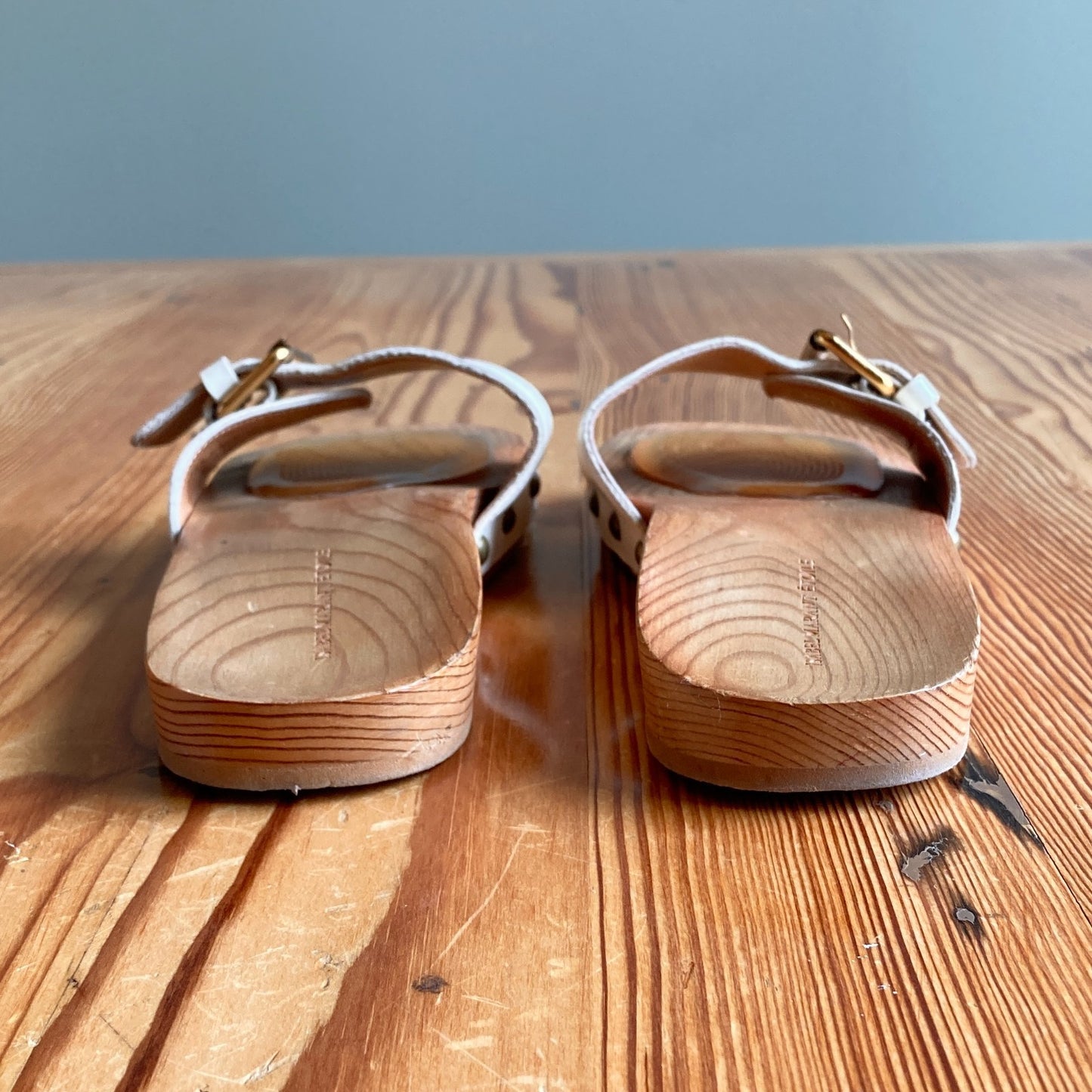 7 - Etoile Isabel Marant White Leather Wood Sole Tadley Sandals Shoes 0316CK