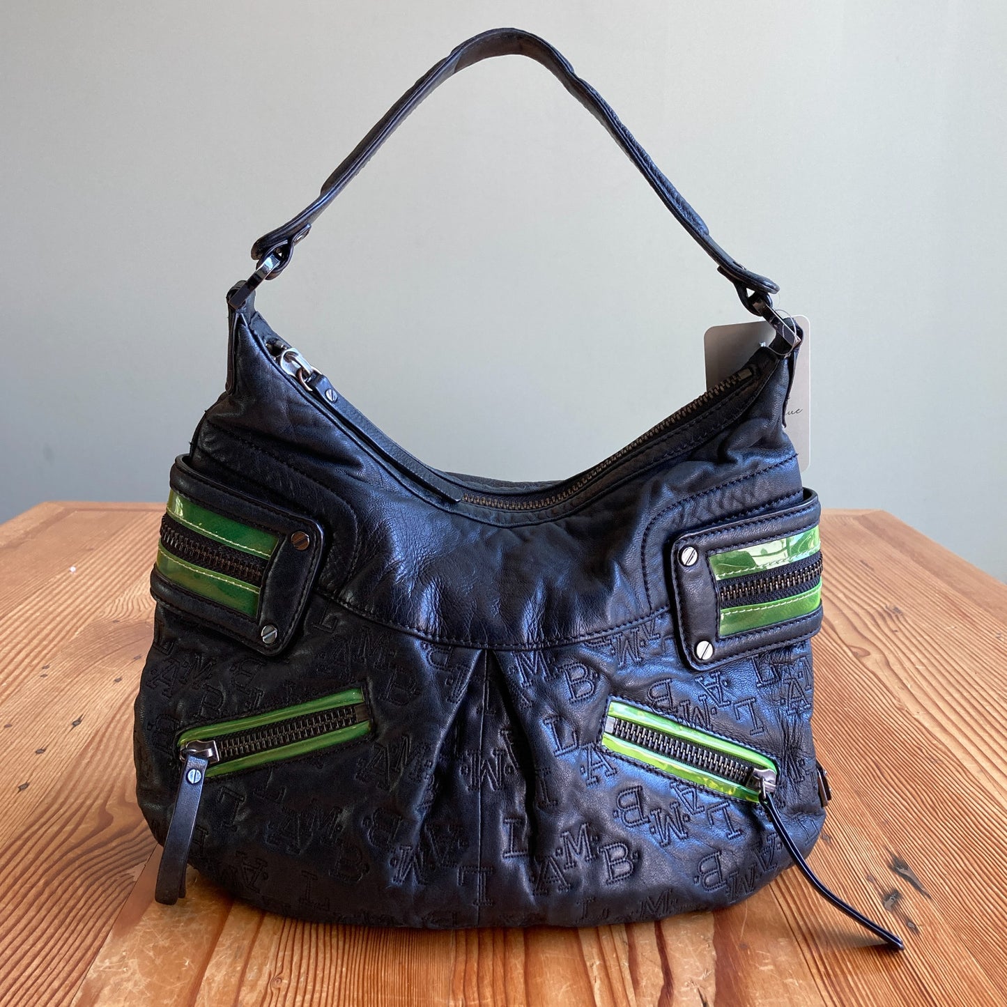 L.A.M.B. Gwen Stefani Black Leather Vintage Y2K Large Hobo Bag Purse - 0416PP