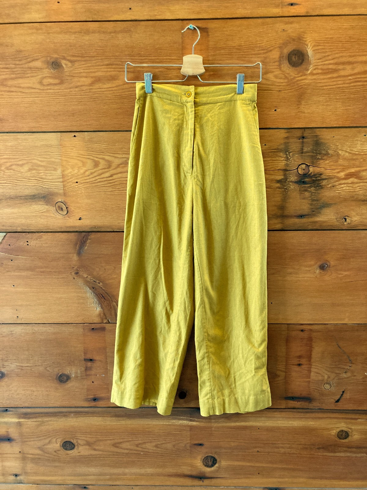 Ali Golden Yellow High Rise Raw Silk Wide Leg Pants - Size S - 0312IG