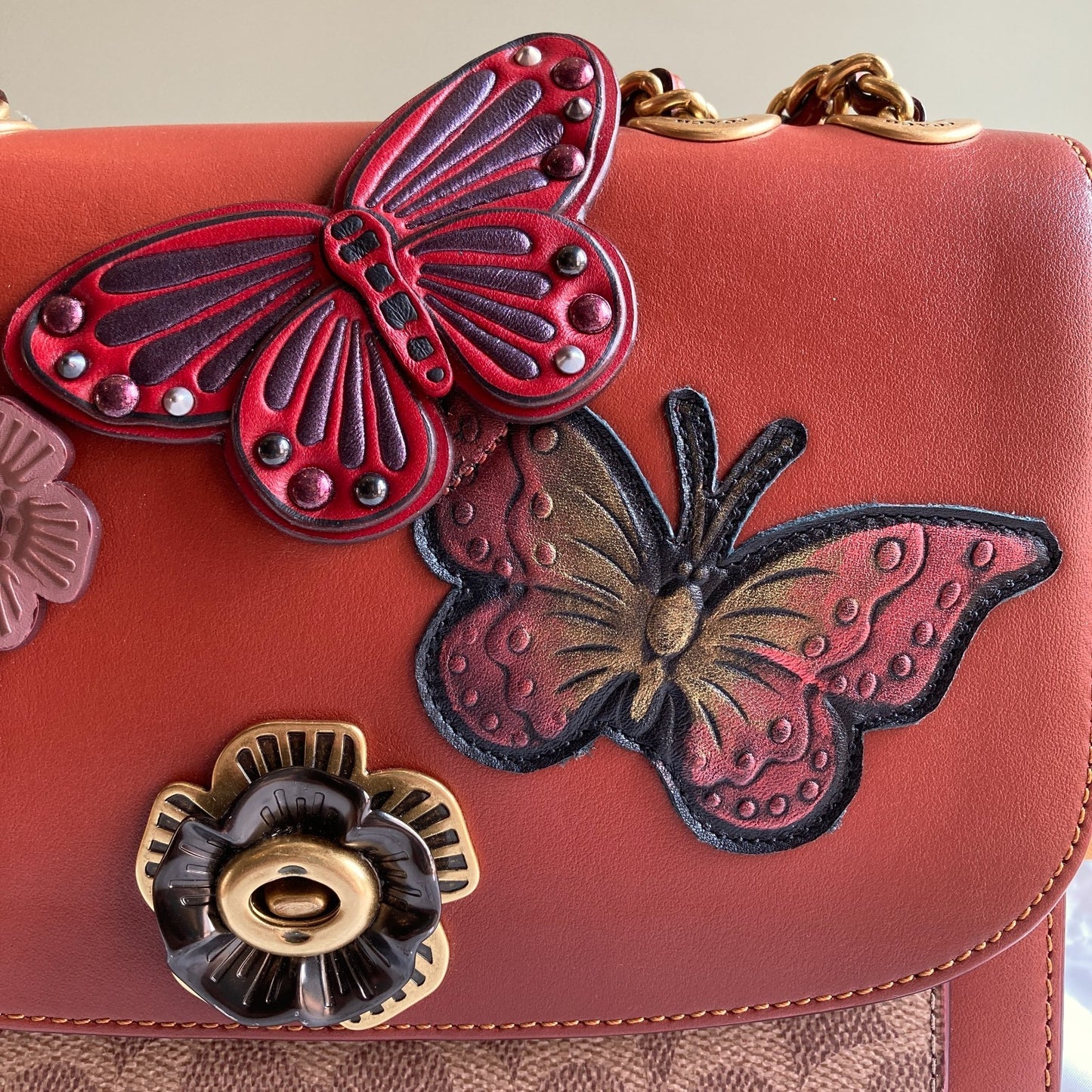 Coach NEW Signature Coated Canvas Butterfly Floral Madison Shoulder Bag - 0731LR