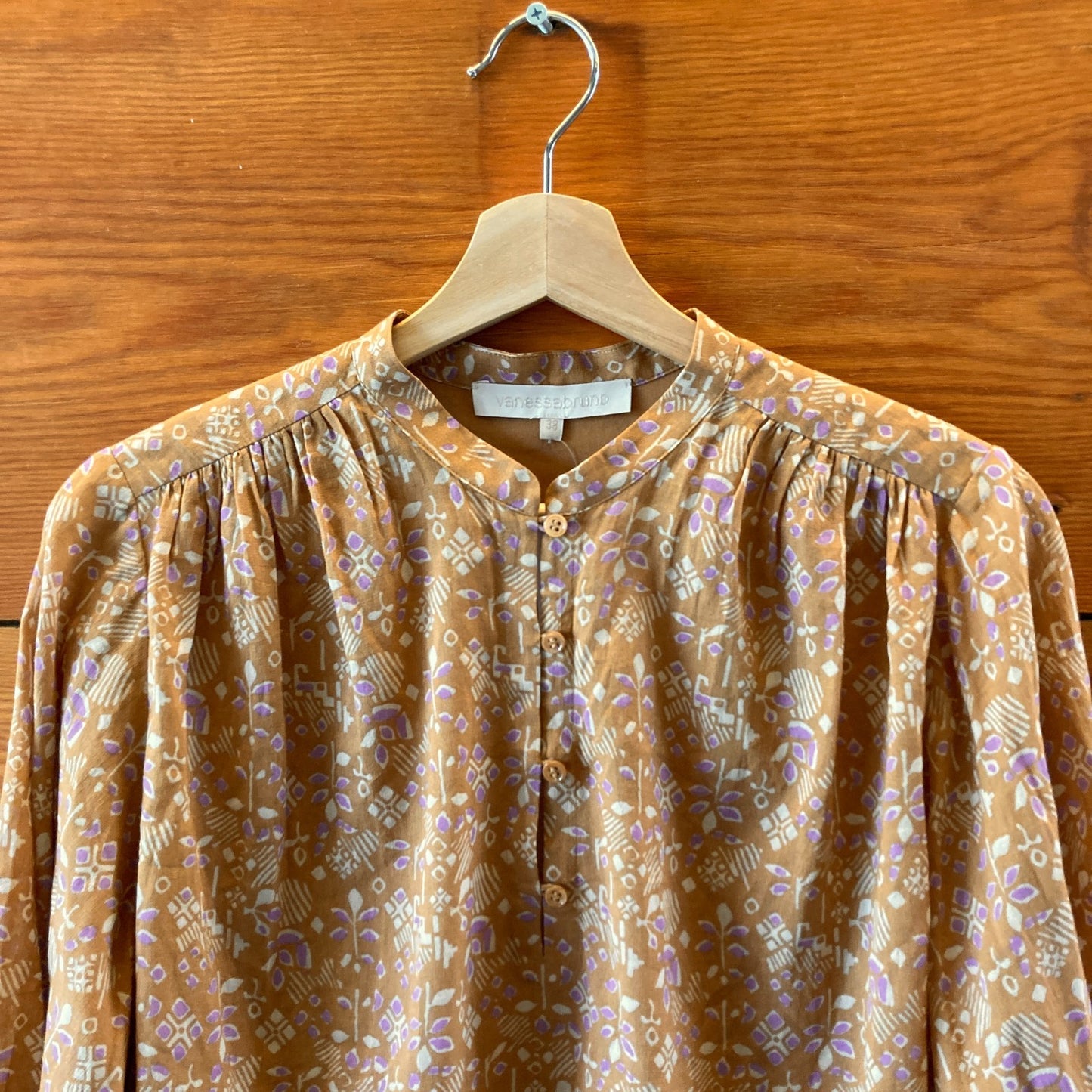 Vanessa Bruno Brown Patterned 100% Cotton Loose Blouse Top - Sz 38 / M - 4427SC