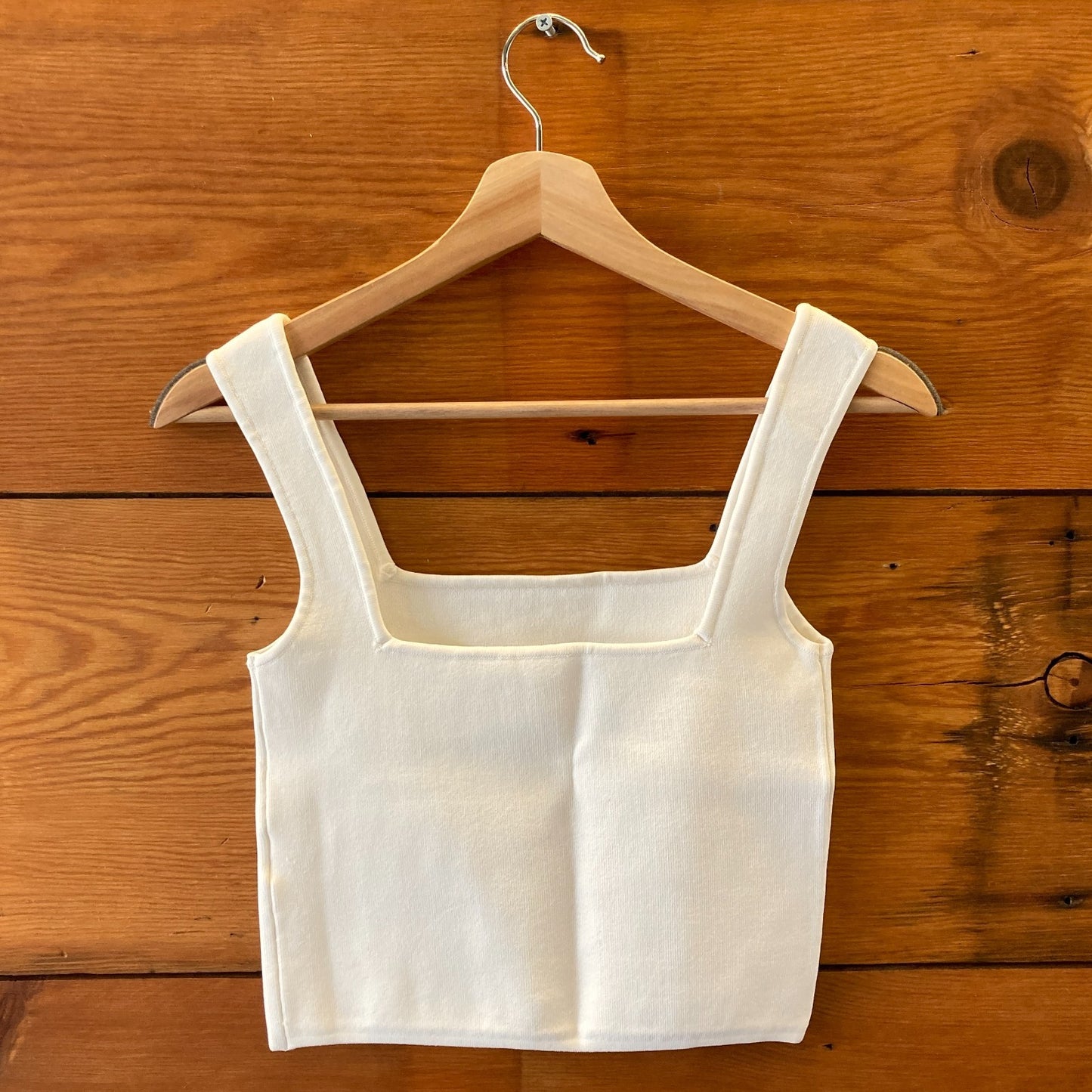 Shona Joy White Square Neckline Cropped Knit Tank Top - Size S - NEW - 1122KP
