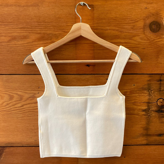 Shona Joy White Square Neckline Cropped Knit Tank Top - Size S - NEW - 1122KP