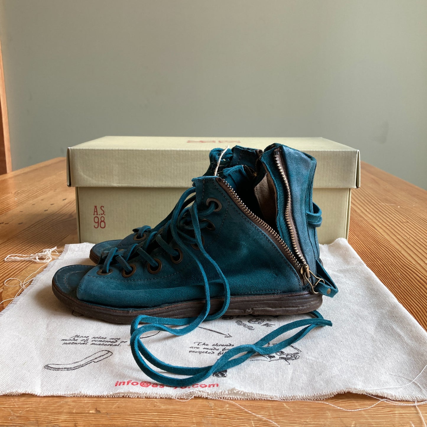 A.S.98 Regal Teal Lace Up Open Toe Sandals Boots NEW w/ Box - Size 39 - 0514CP