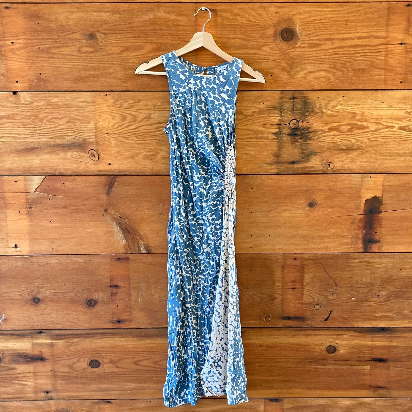 XS - Rails Blue & Cream Sleeveless Gabriella Ruched Drawstring Midi Dress 0121MB