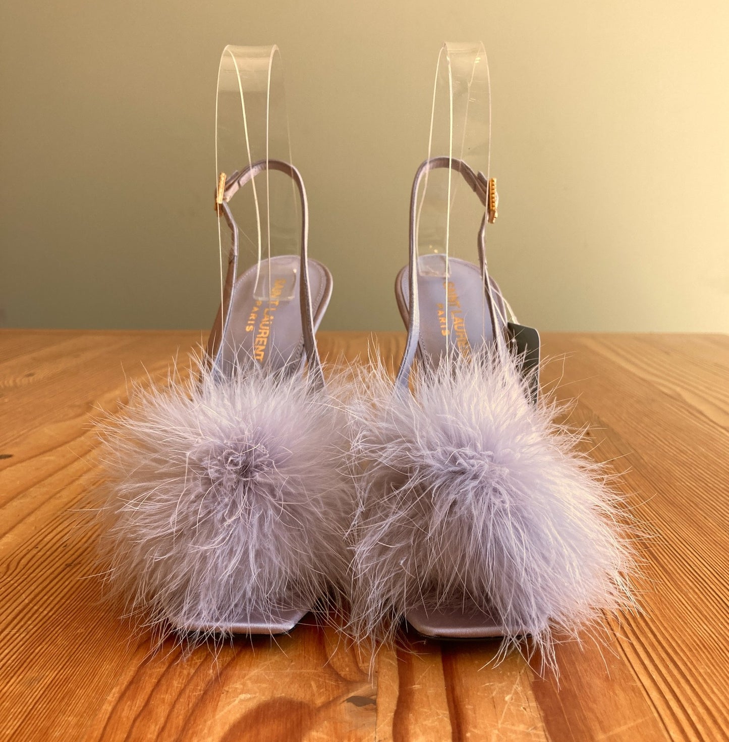 Saint Laurent $1190 Lavender Crepe Satin Mae Heels - Size 37 / 7 - NEW - 0724ZS
