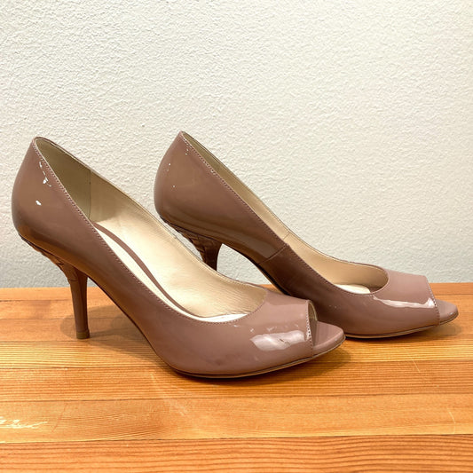 Bottega Veneta $880 Nude Patent Open Toe Heels Shoes Pumps - Sz 38 / 8 - 1017SC