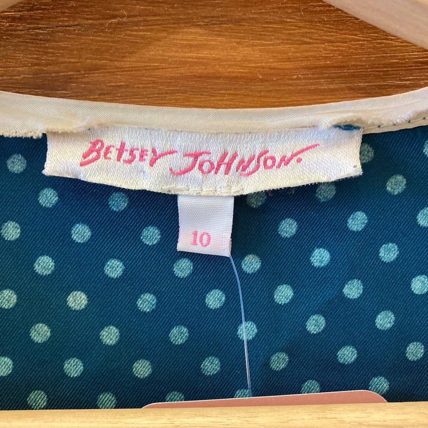 10 - Vintage Betsey Johnson Teal Silk Polka Dot Patterned Babydoll Dress 1227EL