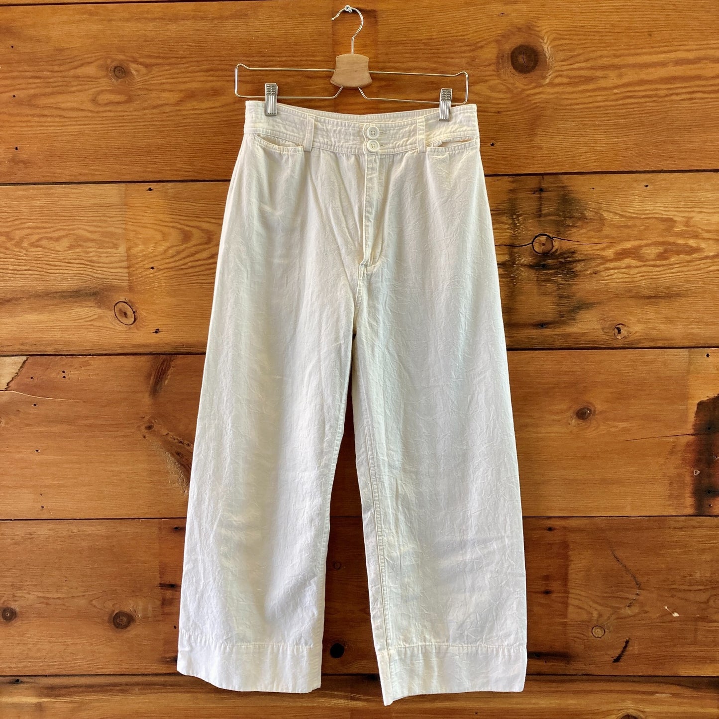 Apiece Apart Ivory High Waisted Wide Leg Cotton Pants - Size 8 - 0715MW